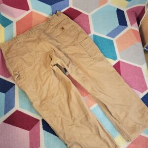 Carhartt B111 BRN Flannel Lined Duck Canvas Dungaree Pants Tan Brown 46x30